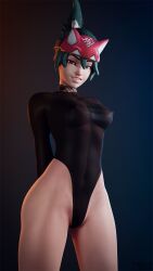 1girls 3d blizzard_entertainment fox green_hair japanese kiriko_(overwatch) overwatch overwatch_2 smile spandex takerskiy