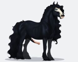 2020 anatomically_correct anatomically_correct_genitalia anatomically_correct_penis animal_genitalia animal_penis balls black_body black_hair black_tail blue_eyes digital_media_(artwork) draft_horse equid equine equine_penis erection feathering feral friesian fur genitals hair hooves horse huskii-s male male_only mammal mane mask mottled mottled_genitalia mottled_penis penis pook_(nightdancer) simple_background skull_mask solo