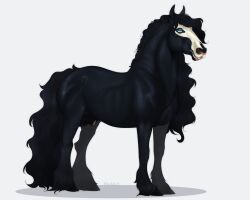 2020 anatomically_correct anatomically_correct_genitalia animal_genitalia balls black_body black_hair black_tail blue_eyes digital_media_(artwork) draft_horse equid equine feathering feral friesian fur genitals hair hooves horse huskii-s male mammal mane mask mottled mottled_genitalia mottled_penis penis pook_(nightdancer) sheath simple_background skull_mask solo