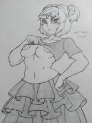 1girls 2019 5_fingers artmohch braless breasts doki_doki_literature_club female female_only flashing flashing_breasts layered_skirt monochrome natsuki_(doki_doki_literature_club) navel nipples pencil_(artwork) pigtails sketch skirt solo traditional_art traditional_drawing_(artwork) traditional_media traditional_media_(artwork) twintails