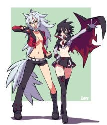 breasts cleavage cleavage_cutout disgaea disgaea_4 envious_fool fenrich genderswap_(mtf) jacket large_breasts nippon_ichi_software no_bra open_clothes open_jacket rule_63 valvatorez vampire werewolf wolf_ears wolf_girl wolf_tail