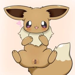 <3_eyes absurd_res azuo blush brown_body censored eevee female feral generation_1_pokemon genitals heart hi_res looking_at_viewer nintendo open_mouth pokemon pokemon_(species) pussy simple_background solo spread_legs spreading video_games