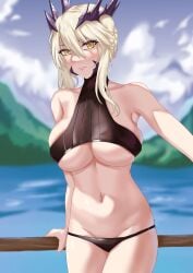 1girls artoria_pendragon artoria_pendragon_(alter) artoria_pendragon_(lancer) big_breasts big_thighs blonde_hair blush breasts fate/grand_order fate_(series) female freed_turing solo