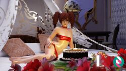 1girls amy_sorel bed bedroom birthday birthday_cake blender female female_focus gift_wrapped green_eyes le_sandman looking_at_viewer night one_eye_closed petite red_hair soul_calibur tagme twintails wink xnalara