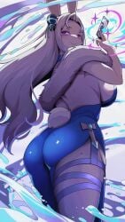 anthro ass breasts clothed clothing female hi_res lagomorph leporid looking_at_viewer looking_back looking_back_at_viewer mammal rabbit shirokoma side_boob solo