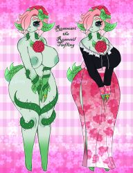 big_ass big_butt black_eyes breedingtoxic character_sheet female female_only flowers flowers_in_hair green-skinned_female green_skin hidden_artist_account monster monster_girl oc original_character pink_hair plant_girl thick thick_ass thick_thighs watermark wide_hips