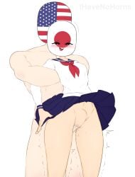 1boy 1boy1girl 1girls blush countryhumans countryhumans_girl flawsystyle heart-shaped_pupils ihavenohorns japan_(countryhumans) light-skinned_female light-skinned_male muscular_male national_personification partners partners_fucking penetration school_girl school_skirt school_uniform schoolgirl sex skirt straight united_states_of_america_(countryhumans)