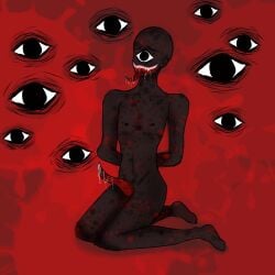 1_eye arms_behind_back black_body black_skin blood blood_on_body blood_on_face doors_(roblox) long_tongue looking_at_viewer multi_eye open_mouth red_dick red_penis roblox roblox_game seek_(doors) sitting tentacle_penis tongue tongue_out zeparxboynsfw