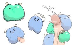 blue_body blush bodily_fluids cave_story censored critter_(cave_story) cum duo female genital_fluids genitals green_body group happy hi_res human licking male male/female mammal oral penile penis penis_lick poi_(artist) pussy_juice sex slime slime_(blob) slime_penetration solo tongue tongue_out vaginal_penetration