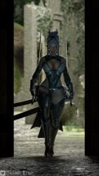 3d athletic blades chaotic_lewd dark_elf dark_elf_blader elf elf_ears female female female_only female_protagonist pointy_ears self_upload skimpy_armor watermark white_hair