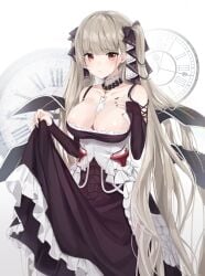 1girls absurd_res azur_lane bare_shoulders black_nails breasts cleavage clock clothing_cutout dress formidable_(azur_lane) frilled_dress frills frown gothic_lolita grey_hair hand_on_breast highres large_breasts looking_at_viewer mungduck nail_polish neckwear_between_breasts red_eyes