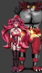 1girls big_breasts chimera clothed fishnet_stockings grabbing_legs height_difference incineroar iztac latam_virtual_youtuber long_hair lunaria_ayaren pokemon twitch virtual_youtuber vtuber vtuberfanart youtube_hispanic