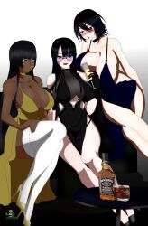 3girls akinama_family_(noir-black-shooter) alcohol aqua_eyes big_breasts blue_eyes brown_skin dark-skinned_female dark_blue_hair dress dress_lift goth goth_girl goth_shizuma_himejima_(noir-black-shooter) huge_breasts long_hair milf multiple_girls naoki_akinama_(noir-black-shooter) nepthys_himejima_(noir-black-shooter) no_bra no_panties noir-black-shooter oc original original_character original_characters purple_eyes shizuma_himejima_(noir-black-shooter) short_hair very_long_hair white_skin