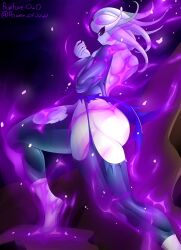 angry_face anthro ass aura deltavirtue demon dragon_ball dragon_ball_super dragon_ball_xenoverse female_majin goes_hard jamila_oc jojo_reference large_ass monster_girl pose ripped_clothing ruptureowo thick_thighs white_hair