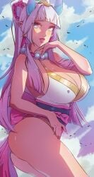 1girls ass_focus ass_out big_ass bottomless breasts bubble_butt female female_only himmely huge_breasts league_of_legends light-skinned_female light_skin looking_at_viewer nipple_bulge spirit_blossom_series spirit_blossom_syndra syndra