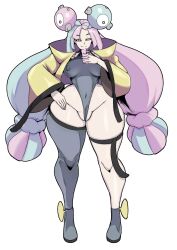 1girls big_breasts cellphone curvaceous curvy curvy_figure fancy_shmancy_hair_clips female female_only gym_leader iono_(pokemon) large_breasts leotard long_hair nintendo nipple_bulge phone pokemon pokemon_sv solo solo_female thecon thick thick_thighs thigh_strap thighhighs two_tone_hair voluptuous wide_hips