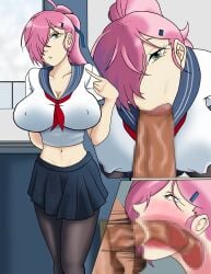 azur_lane big_breasts big_penis blowjob blowjob_face censored fellatio female female_focus huge_breasts huge_cock kagutaba_316 multiple_images nipples_visible_through_clothing oral oral_sex penis pink_hair pov school_uniform schoolgirl sucking trieste_(azur_lane) trieste_(rooftop_lunch_break)_(azur_lane) x-ray