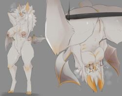 2022 absurd_res anthro anus ass biped bodily_fluids breasts breath chiropteran digital_media_(artwork) digitigrade female fur genital_fluids genitals grey_background hi_res honduran_white_bat lvlirror mammal membrane_(anatomy) membranous_wings microchiropteran neck_tuft nipple_piercing nipples phyllostomid piercing pussy pussy_juice pussy_juice_string simple_background solo tuft white_body white_fur wide_hips wings yangochiropteran yellow_anus yellow_eyes yellow_nose yellow_pussy