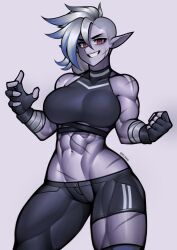 1girls abs adidas alien alien_girl alien_humanoid belly_button big_breasts big_thighs black_gloves blade_(bladechan28) blue_hair breasts child_bearing_hips choker clothed clothed_female covered_breasts curvaceous curves curvy curvy_body curvy_female curvy_figure curvy_hips dark_elf elf elf_ears eyebrows eyelashes female female_focus female_only fingerless_gloves fist fitness grey_body grey_hair grey_skin hair_over_eyes half_shaved_head hips knee_highs large_breasts large_thighs looking_at_viewer multicolored_hair muscular_female muscular_thighs navel open_mouth original pants_around_one_leg pointy_ears punk punk_girl punk_hair red_eyes roadi3 scar_on_arm scar_on_cheek scar_on_face scar_on_shoulder scar_on_stomach scar_on_thigh scars scars_all_over shaved_side six_pack smile smiling smiling_at_viewer solo solo_female solo_focus sports_bra sportswear tape teeth teeth_showing thick_thighs thigh_gap thighs tomboy wide_hips