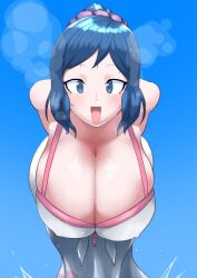 1girls big_breasts blue_eyes blue_hair breast_focus breasts cleavage clothing dress female female_only gundam gundam_build_fighters hair huge_breasts iori_rinko large_breasts looking_at_viewer mature mature_female mature_woman milf mother open_mouth solo solo_female suteakazuzuki white_dress