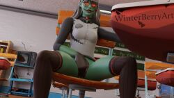 3d choker clothed clothing female female_focus female_only fingering fortnite fortnite:_battle_royale glasses green_skin grisabelle half_dressed half_naked isabelle_(fortnite) looking_down masturbation no_panties no_pants red_eyes school school_desk school_uniform schoolgirl solo solo_female thick_thighs thighhighs vagina vaginal_masturbation white_hair winterberryart zombie zombie_girl