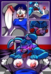 absurd_res anthro big_breasts blue_body breast_play breasts clothed clothing comic duo english_text female five_nights_at_freddy's five_nights_at_freddy's_2 genitals grey_body hi_res lagomorph leporid licking licking_penis machine male male/female mammal nipples nude oral paizuri penile penis penis_lick protagon rabbit robot scottgames sex text titjob tongue tongue_out toy_bonnie_(fnaf) video_games