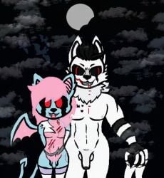 2boys bat blood blue_body blue_penis canine creepy flaccid furry gay halloween looking_at_viewer male male_only mammal mike_okami okami23_(artist) open_mouth penis smiling tail terry_bat white_fur white_penis wing wolf