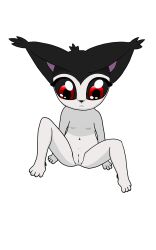 absurd_res anthro black_body black_fur black_sclera ear_tuft espurrito felid feline female flat_chested fur genitals hi_res mammal navel nude presenting presenting_pussy pussy red_eyes simple_background solo spread_legs spreading tuft white_body young