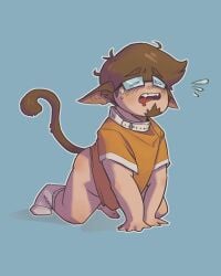 ass beard bottomless brown_hair cartoony cat_ears catboy collar fur glasses horny light-skinned_male male male_only penis saberspark shirt solo tail youtuber