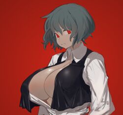 big_breasts black_hair breasts character_request cleavage clothing female female_focus female_only hips hips_wider_than_shoulders huge_ass huge_breasts krid_(artist) large_ass light-skinned_female light_skin mob_face original original_character red_background red_eyes stomach sweater thick_ass thick_legs thick_thighs underwear white_background wide_hips