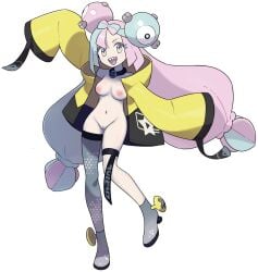 1girls areolae blue_and_pink_hair breasts choker edit eye_contact fancy_shmancy_hair_clips female female_focus female_only game_freak gym_leader hair_ornament iono_(pokemon) legwear legwear_only long_hair looking_at_viewer nintendo nipples pokemon pokemon_(game) pokemon_sv pussy sharp_teeth toxshadows two_tone_hair