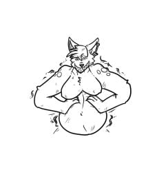 anthro bloated cruel_pred female hyaenid mammal smile smirk solo spotted_hyena vore