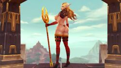 1girls 3d athletic_female blizzard_entertainment blonde_hair blood_elf elf green_eyes handjob high_heel_boots high_heels huge_ass huge_breasts light-skinned_female light_skin looking_at_viewer looking_back original_character pink_lipstick solo teril_truepath_(valkyrien) thong valkyrien warcraft world_of_warcraft