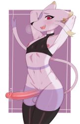 anthro big_penis cerf clothing femboy generation_5_pokemon genitals girly hi_res legwear looking_at_viewer male mienshao nintendo nipples penis pokemon pokemon_(species) solo stockings video_games