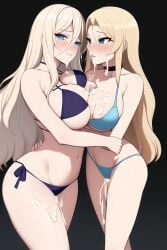 2girls ai_generated bikini blonde_hair blue_eyes choker crossover cum danganronpa female female_only iruma_miu maria_robotnik multiple_girls nai_diffusion new_danganronpa_v3 sega sonic_(series) sonic_the_hedgehog_(series) stable_diffusion