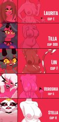 5girls absurd_res anthro avian big_breasts bird breast_chart breast_size_comparison breast_size_difference breasts crown fan_character female fur genitals group hair helluva_boss hi_res huge_breasts imp large_breasts laurita_(oc) leponsart lin_(helluva_boss) lipstick long_hair medium_breasts multiple_girls nude owl owl_demon pink_background pink_body pink_skin pussy red_body red_eyes red_skin simple_background size_comparison stella_(helluva_boss) succubus text tilla_(helluva_boss) verosika_mayday_(helluva_boss) white_body white_fur white_text yellow_eyes