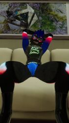 3d anthro anthro_only biting_tongue canid clothing fur furry furry_only grin jex jexouium jockstrap latex latex_clothing looking_at_viewer male rexis rexouium shirt tagme tongue_out vr_media vrchat vrchat_avatar