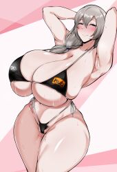 1girls armpits arms_up bikini black_bikini breasts female grey_hair hi_res hips huge_breasts light-skinned_female light_skin long_hair massive_breasts mature_female milf mother owner_(artist) pornhub pornhub_bra side_ponytail thick_thighs thighs uncensored uzaki-chan_wa_asobitai! uzaki_tsuki wide_hips