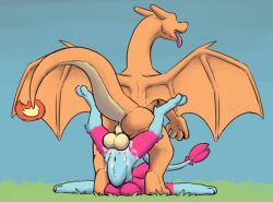 absurd_res anthro balls bodily_fluids charizard cum dragon duo female generation_1_pokemon genital_fluids genitals hi_res kyenna_(sarekarandesian) male male/female mammal mouse murid murine nintendo penetration pokemon pokemon_(species) rodent sarek_aran_desian stomach_bulge tongue tongue_out vaginal_penetration vaginal_penetration video_games