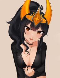 1girls black_hair breasts cleavage clothed crown disdona horns roblox roblox_avatar syn_lyx tagme tongue_out