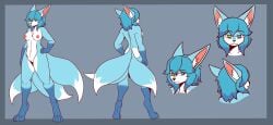 16:9 2020s 2022 5_fingers absurd_res anthro ass biped blue_body blue_fur blue_hair breasts canid canine canis devilscry digitigrade eliam_(devilscry) female fingers fox fur genitals hair heterochromia hi_res looking_at_viewer mammal model_sheet multi_tail multicolored_body multicolored_fur navel nipples nude pussy simple_background smile solo standing the_man two_tone_body two_tone_fur white_body white_fur widescreen