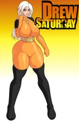 ass big_ass big_breasts breasts bubble_butt curvy drew_saturday jay-marvel lips smile white_background white_hair wide_hips yellow_background