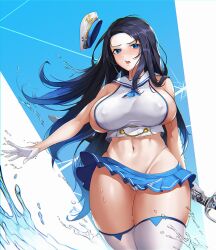 1girls alternate_costume big_breasts blue_eyes breasts busty curvaceous curvy curvy_body curvy_female curvy_figure female female_focus huge_breasts invincible_dragon_(last_origin) invincible_dragon_(sailor_dress)_(last_origin) large_breasts last_origin light-skinned_female light_skin long_hair nipples nipples_visible_through_clothing official_alternate_costume slim_waist thick_thighs thighhighs thighs voluptuous wide_hips wookyung