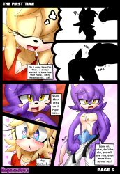 2022 aleon_the_hedgehog_(angeloid003) angeloid003 anthro black_nose blue_eyes blush chest_tuft closed_eyes clothed clothing comic dialogue digital_media_(artwork) english_text eulipotyphlan eyelashes fan_character female fingers hedgehog hi_res male mammal open_mouth page_5 sega sonic_(series) sonic_the_hedgehog_(series) speech_bubble text tuft yellow_eyes