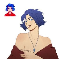 1girls blue_eyes blue_hair breasts emily_(stardew_valley) light-skinned_female light_skin looking_at_viewer m_kun necklace smile smiling_at_viewer solo stardew_valley undressing white_background