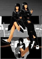 animated asian asian_female black_hair feet foot_fetish glasses kidetic kusujinn looking_at_viewer mp4 no_sound oc original_character school_uniform tagme tied_to_twins twins video