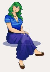 1girls breasts caroline_(stardew_valley) crossed_legs female female_only green_hair legs_crossed light-skinned_female light_skin lovinglylazy necklace ring solo stardew_valley white_background