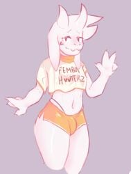 1boy 2d asriel_dreemurr bulge english_text femboy femboy_hooters girly horns male male_only nsfwbunniii solo text undertale undertale_(series) waving