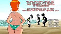 1boy 1girls aged_up alien ass ass_cleavage beach ben_10 ben_tennyson bikini breast butt_crack cartoon_network color_coded_text cousins dialogue ditto_(ben_10) female from_behind gwen_tennyson hands_on_hips imminent_sex incest male plump red_hair screenshot_edit sideboob skimpy_bikini steca swimsuit teenager thelazyart thick_ass thick_thighs