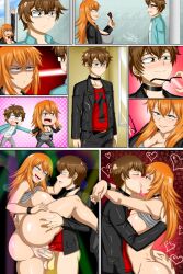 1boy 1girls areolae ass big_ass big_breasts breasts brown_eyes brown_hair cleavage clothed clothing collar curvy erection french_kiss french_kissing gamo-chan glasses hi_res kissing long_hair naoto_hachioji_(senpai) nipples open_mouth orange_eyes orange_hair penis please_don't_bully_me,_nagatoro pussy raidon_dimentional_land revealing_clothes saliva short_hair tongue_kiss tongue_kissing tongue_out undressing vaginal_penetration wide_hips